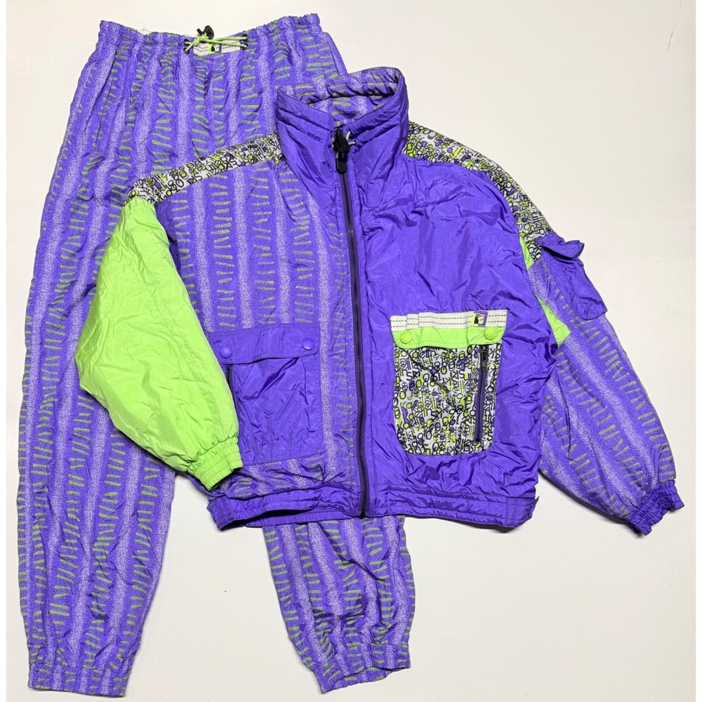 Vintage Kaelin Ski Suit Womens Purple Green 90s Retro 14 Jacket‎ 12 Pants Set
